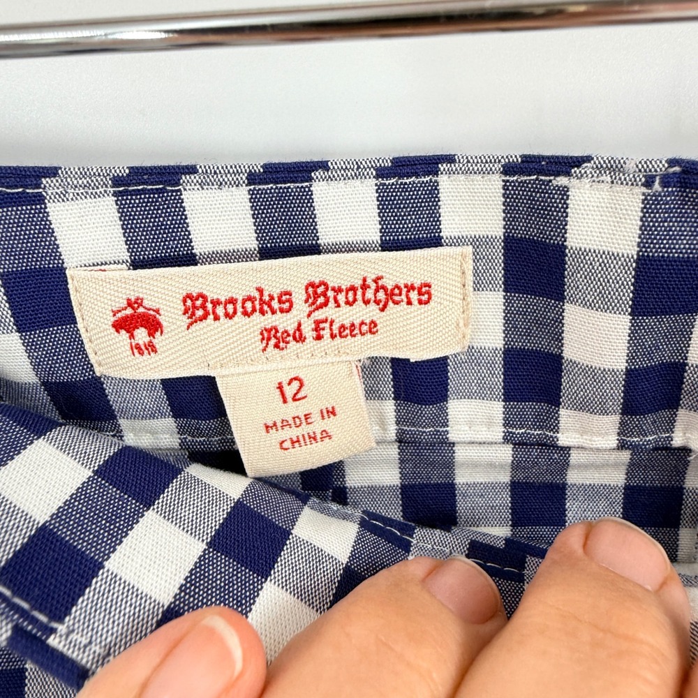 Brooks Brothers Red Fleece Gingham Skirt Navy Blue 12 Preppy Nautical Classic - Picture 3 of 7
